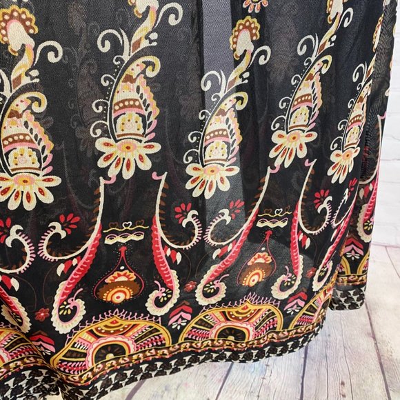 Highness Black Semi Sheer Paisley Print Open Front Long Kimono - Picture 2 of 2